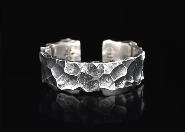 WYEAIIR 925 Sterling Silver Retro Stone Texture Male Resizable Opening Ring For Women Luxury Jewelry Hominus Denim