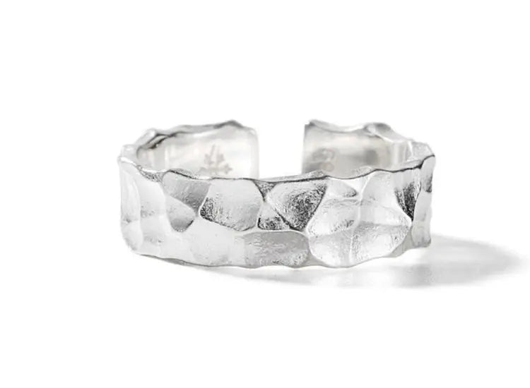 WYEAIIR 925 Sterling Silver Retro Stone Texture Male Resizable Opening Ring For Women Luxury Jewelry Hominus Denim