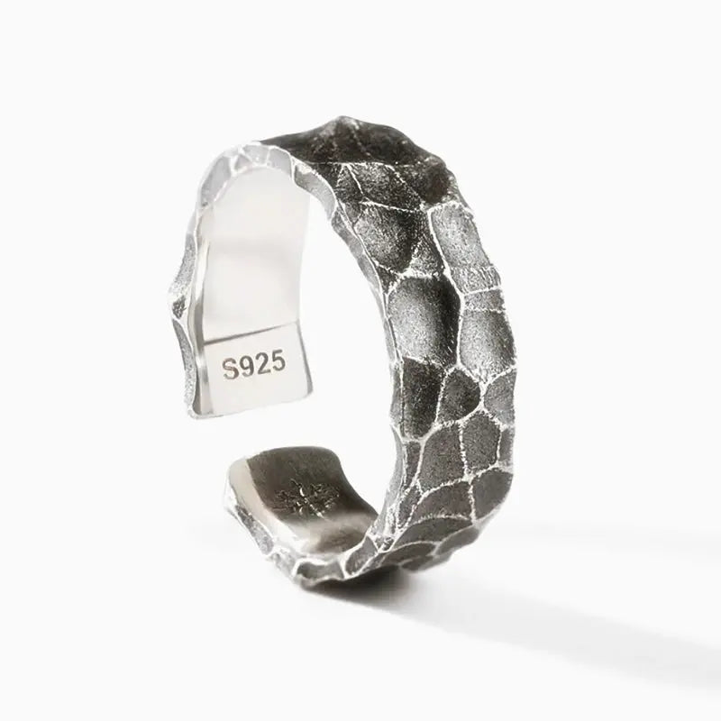 WYEAIIR 925 Sterling Silver Retro Stone Texture Male Resizable Opening Ring For Women Luxury Jewelry Hominus Denim