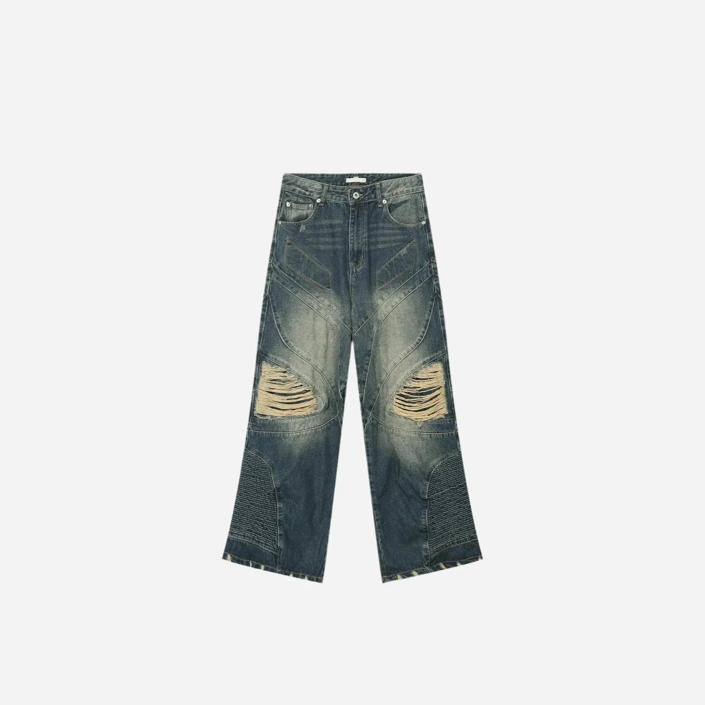 Washed Blue Distressed Layered Baggy Jean Hominus Denim