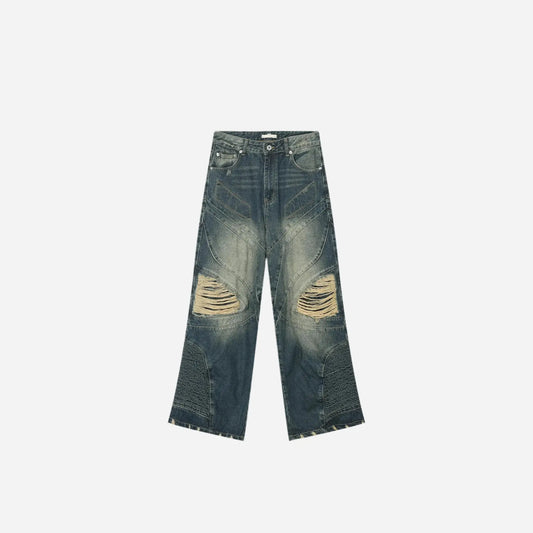 Washed Blue Distressed Layered Baggy Jean Hominus Denim
