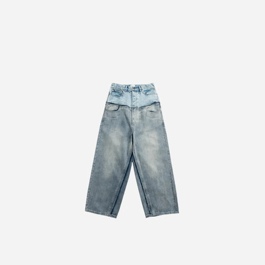 Washed Cut-Up Double Waist Baggy Jean Hominus Denim