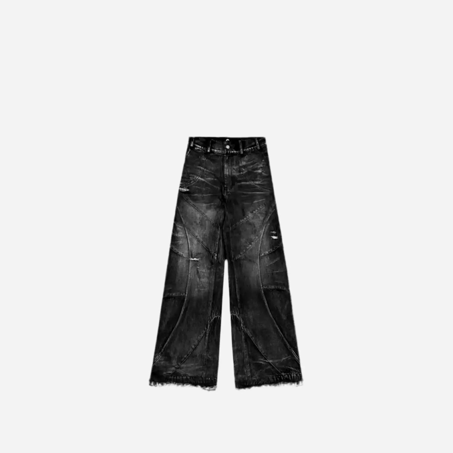 Washed Destroyed Stitches Baggy Jeans Hominus Denim