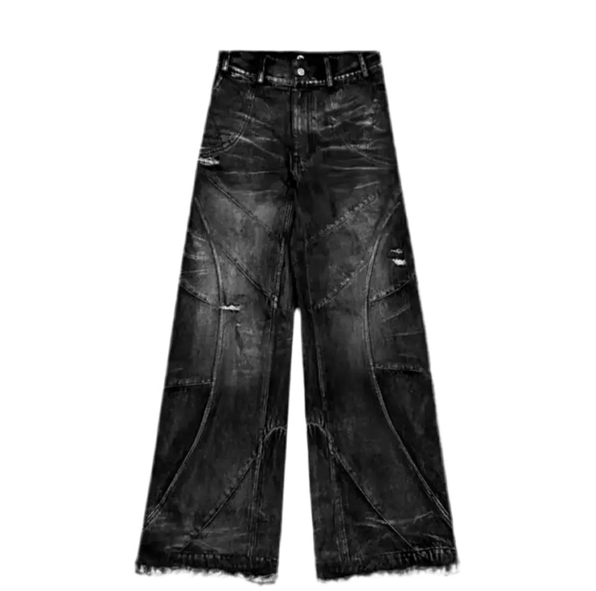 Washed Destroyed Stitches Baggy Jeans Hominus Denim
