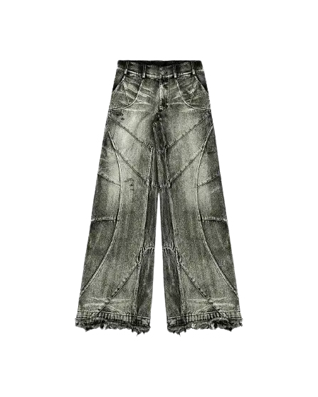 Washed Destroyed Stitches Black Jeans - Hominus Denim