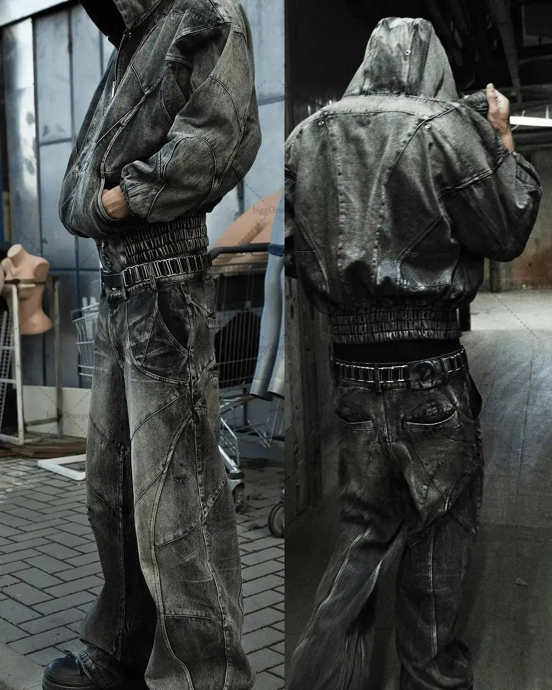 Washed Destroyed Stitches Black Jeans - Hominus Denim