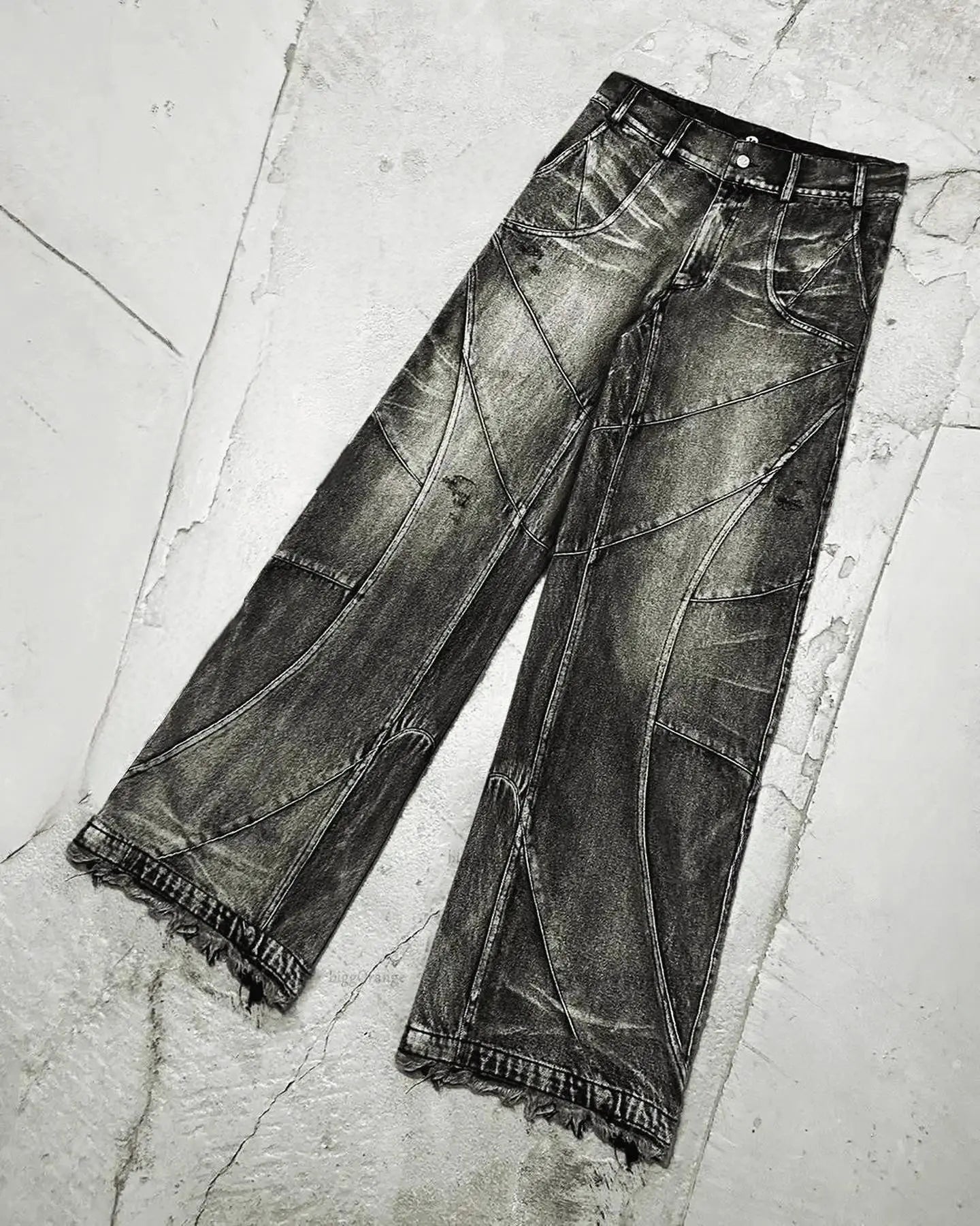 Washed Destroyed Stitches Black Jeans - Hominus Denim