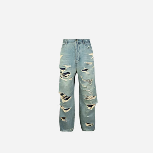 Washed Destroyed Wide Leg Baggy Jeans Hominus Denim