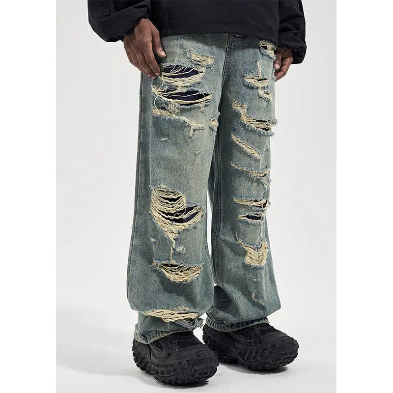 Washed Destroyed Wide Leg Baggy Jeans