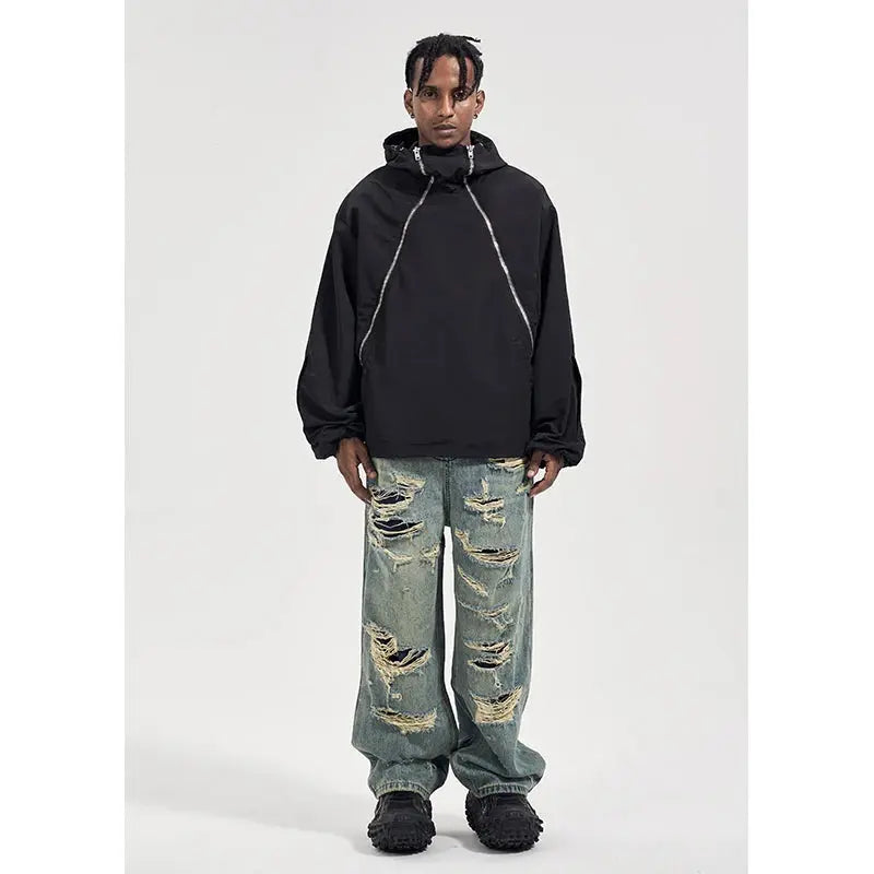 Washed Destroyed Wide Leg Baggy Jeans