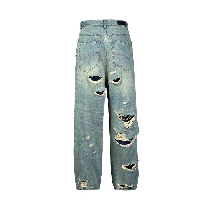 Washed Destroyed Wide Leg Baggy Jeans