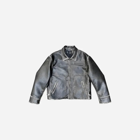 Washed Distressed Black Leather Jacket Hominus Denim