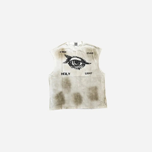 Washed Distressed Eye Printed Tank Top Hominus Denim