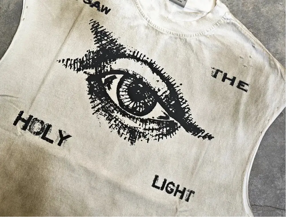 Washed Distressed Eye Printed Tank Top Hominus Denim