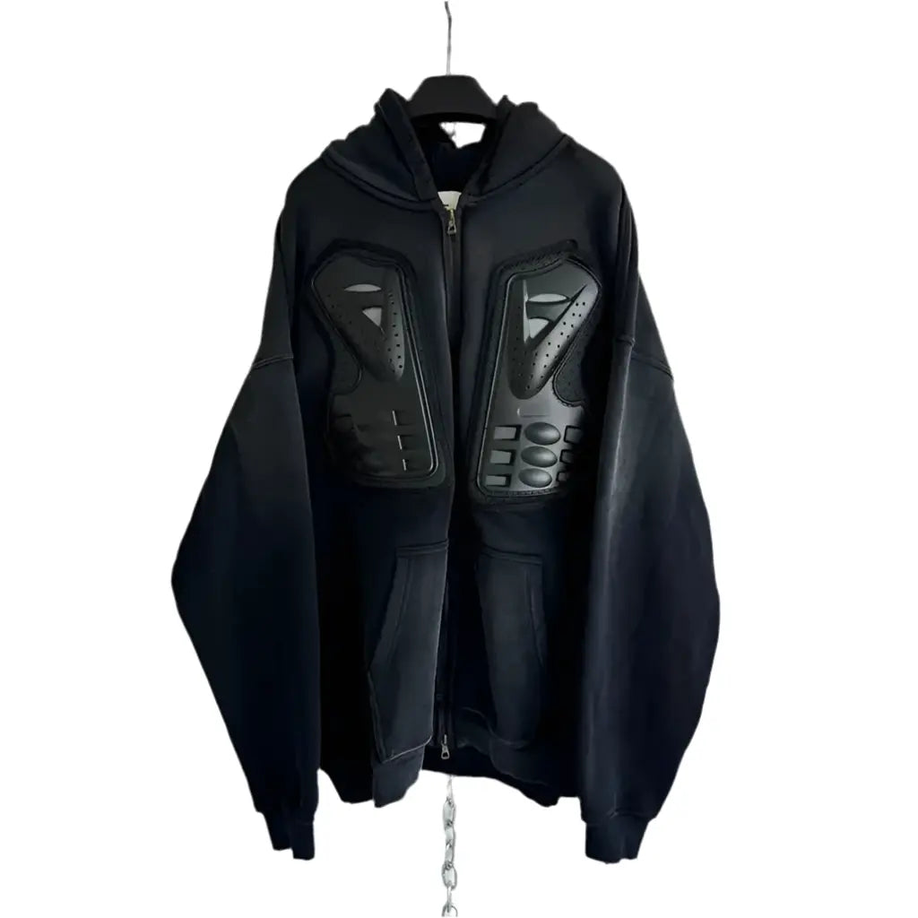 Washed Distressed Padded Armor Punk Hoodie Hominus Denim