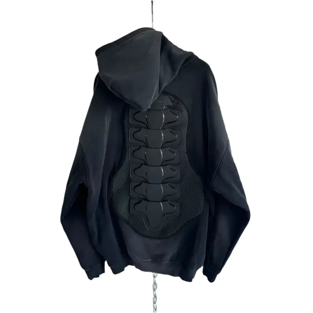 Washed Distressed Padded Armor Punk Hoodie Hominus Denim