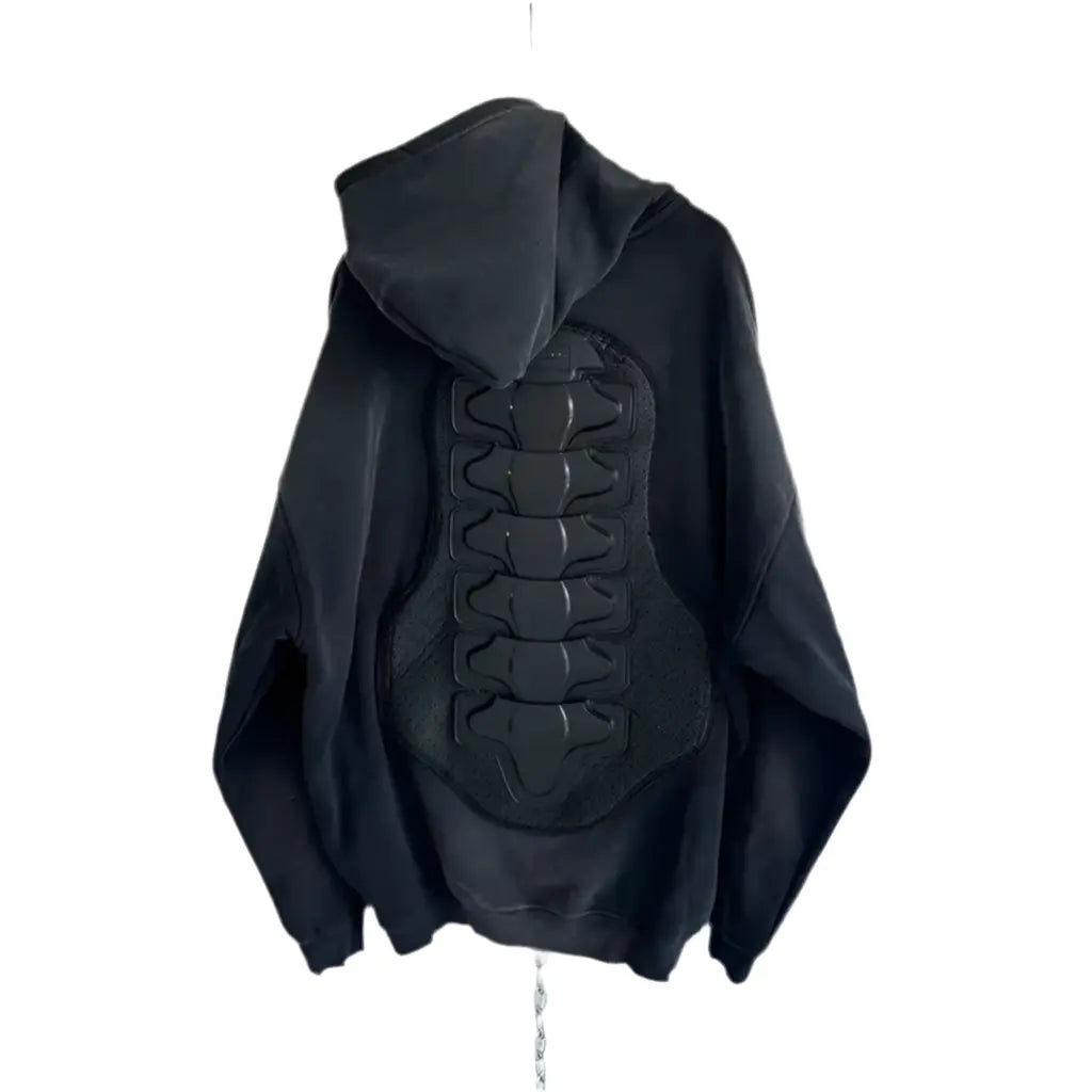 Washed Distressed Padded Armor Punk Hoodie Hominus Denim
