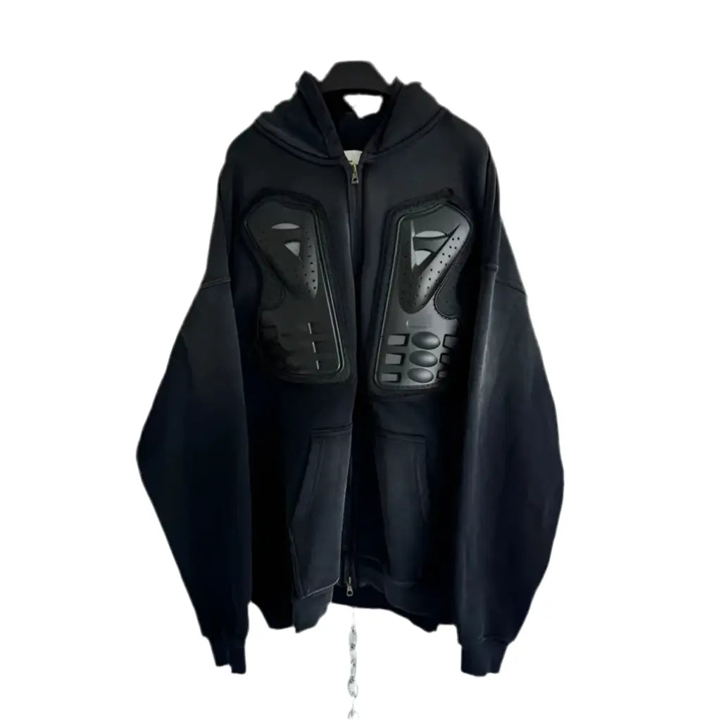 Washed Distressed Padded Armor Punk Hoodie Hominus Denim