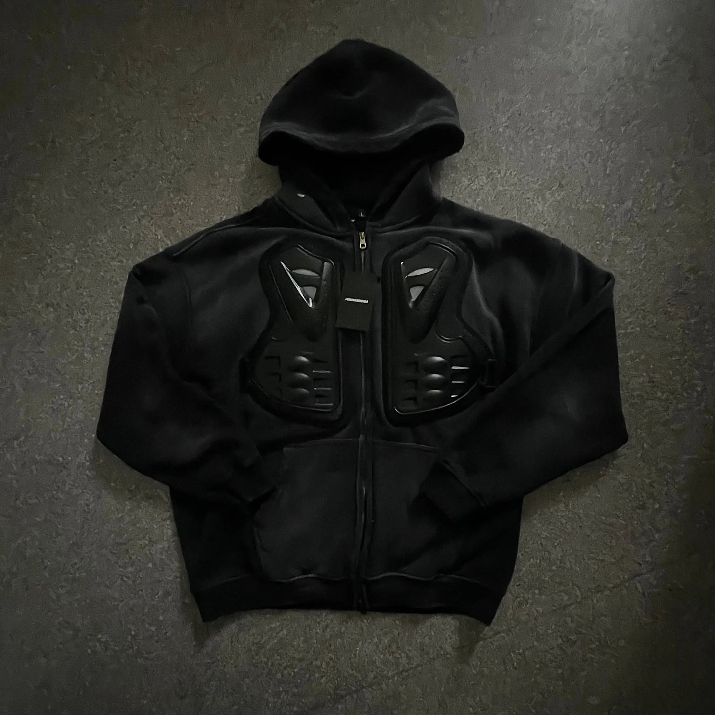 Washed Distressed Padded Armor Punk Hoodie Hominus Denim