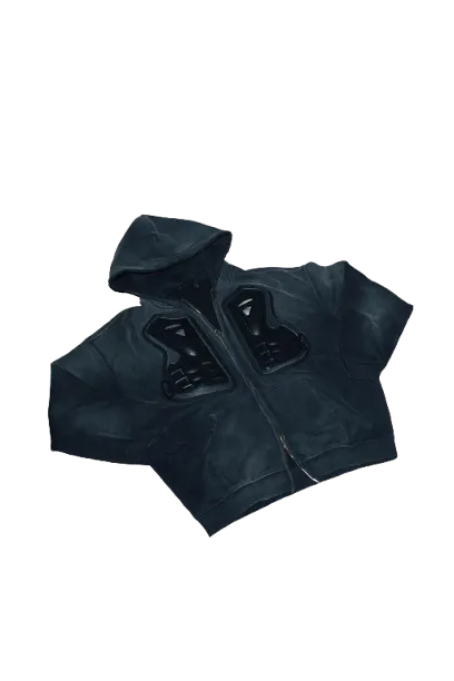 Washed Distressed Padded Armor Punk Hoodie Hominus Denim