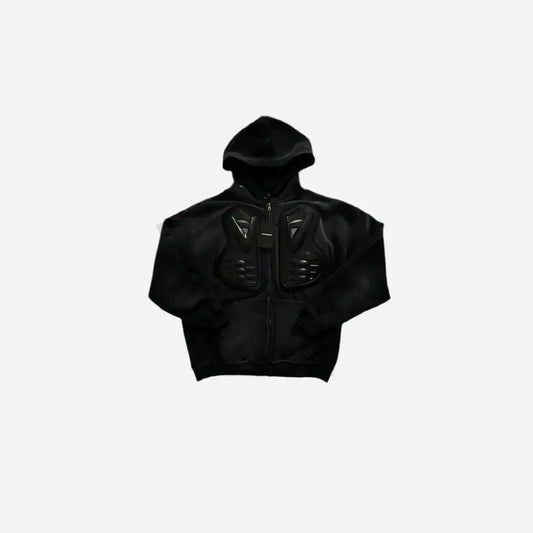 Washed Distressed Padded Armor Punk Hoodie Hominus Denim