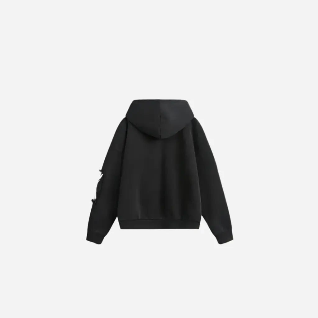 Washed Distressed Patch Gothic Design Hoodie Hominus Denim