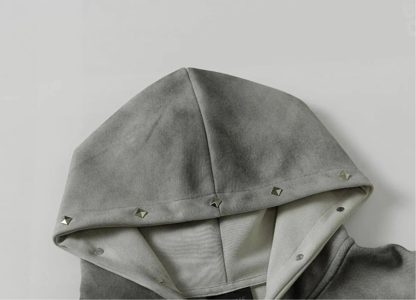 Washed Distressed Rivet Zipper Hoodie Hominus Denim