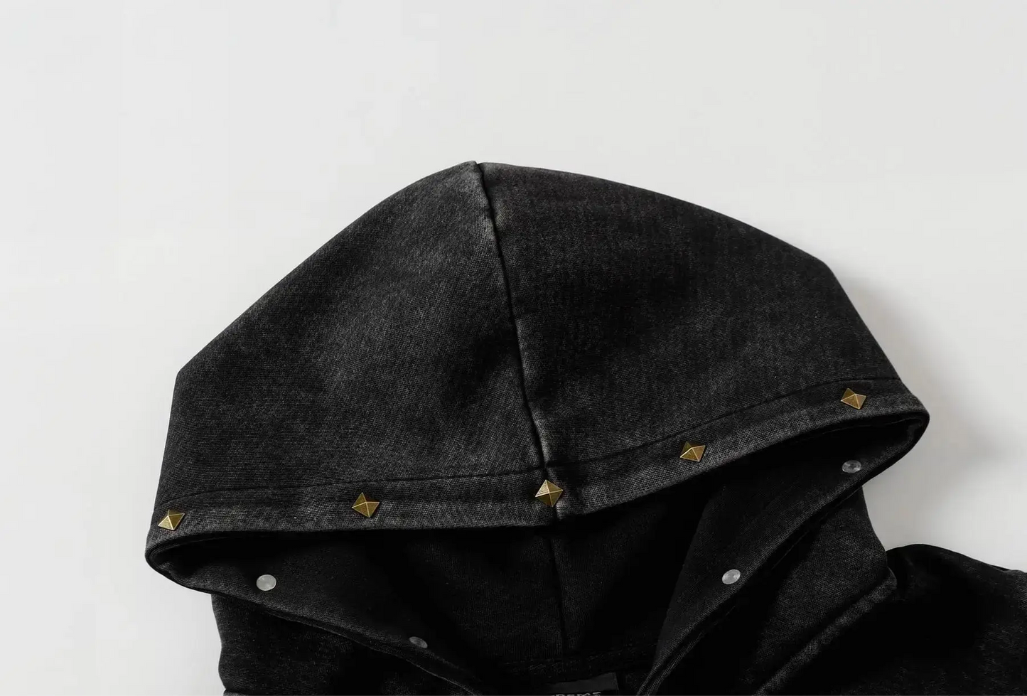 Washed Distressed Rivet Zipper Hoodie Hominus Denim