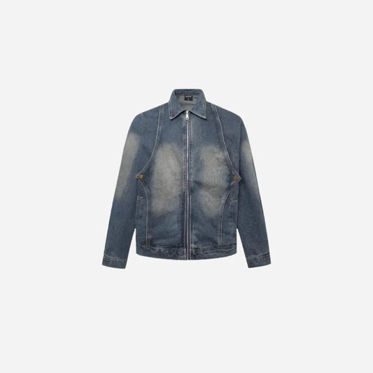 Washed Distressed Spliced Thin Denim Jacket Hominus Denim