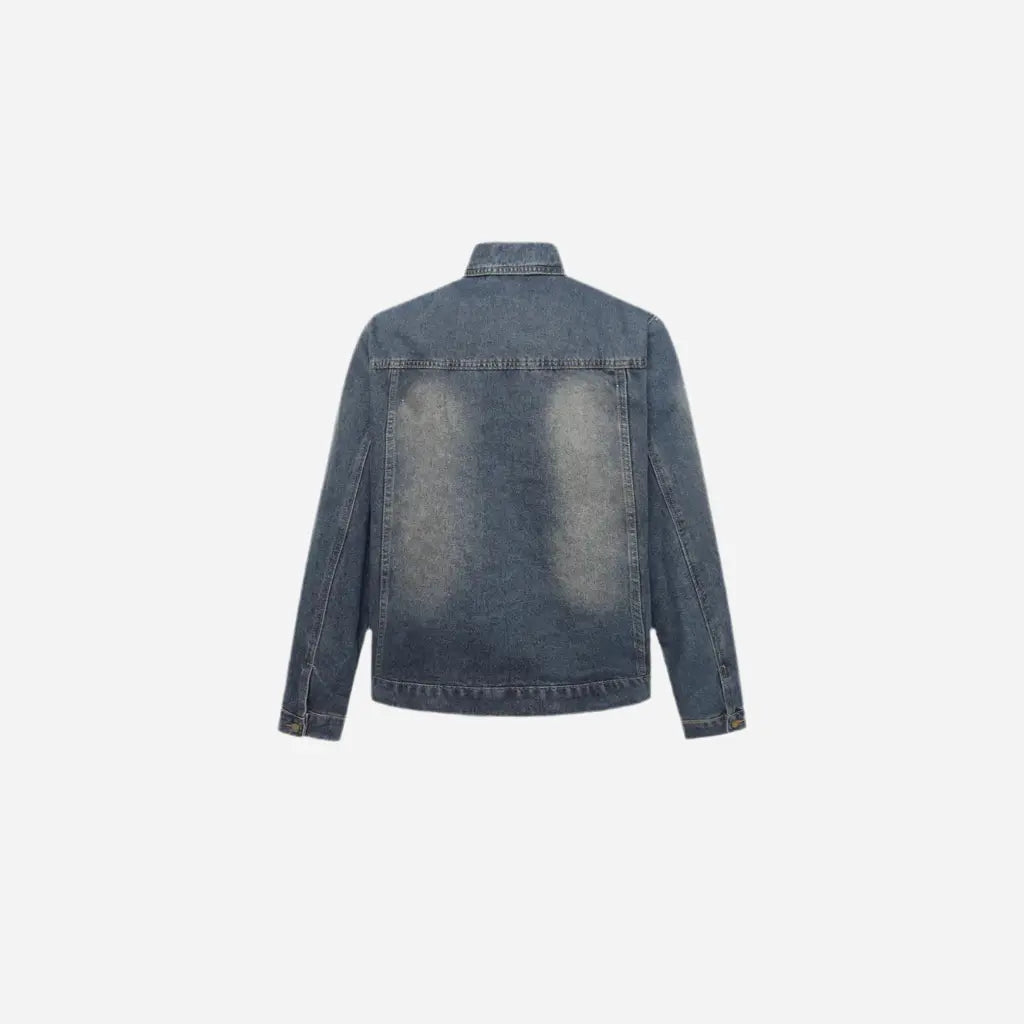 Washed Distressed Spliced Thin Denim Jacket Hominus Denim