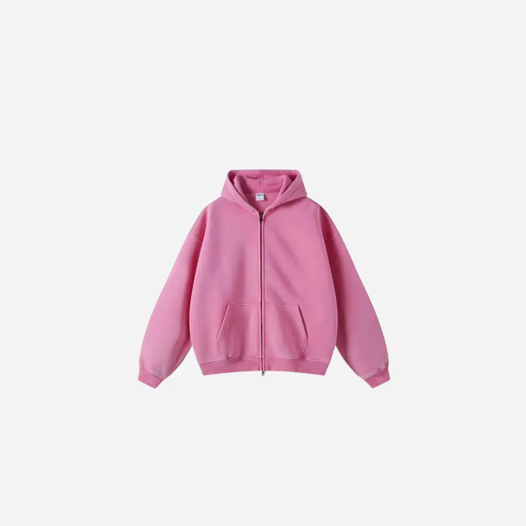 Washed Essential Casual Fleece Zip Hoodie Hominus Denim