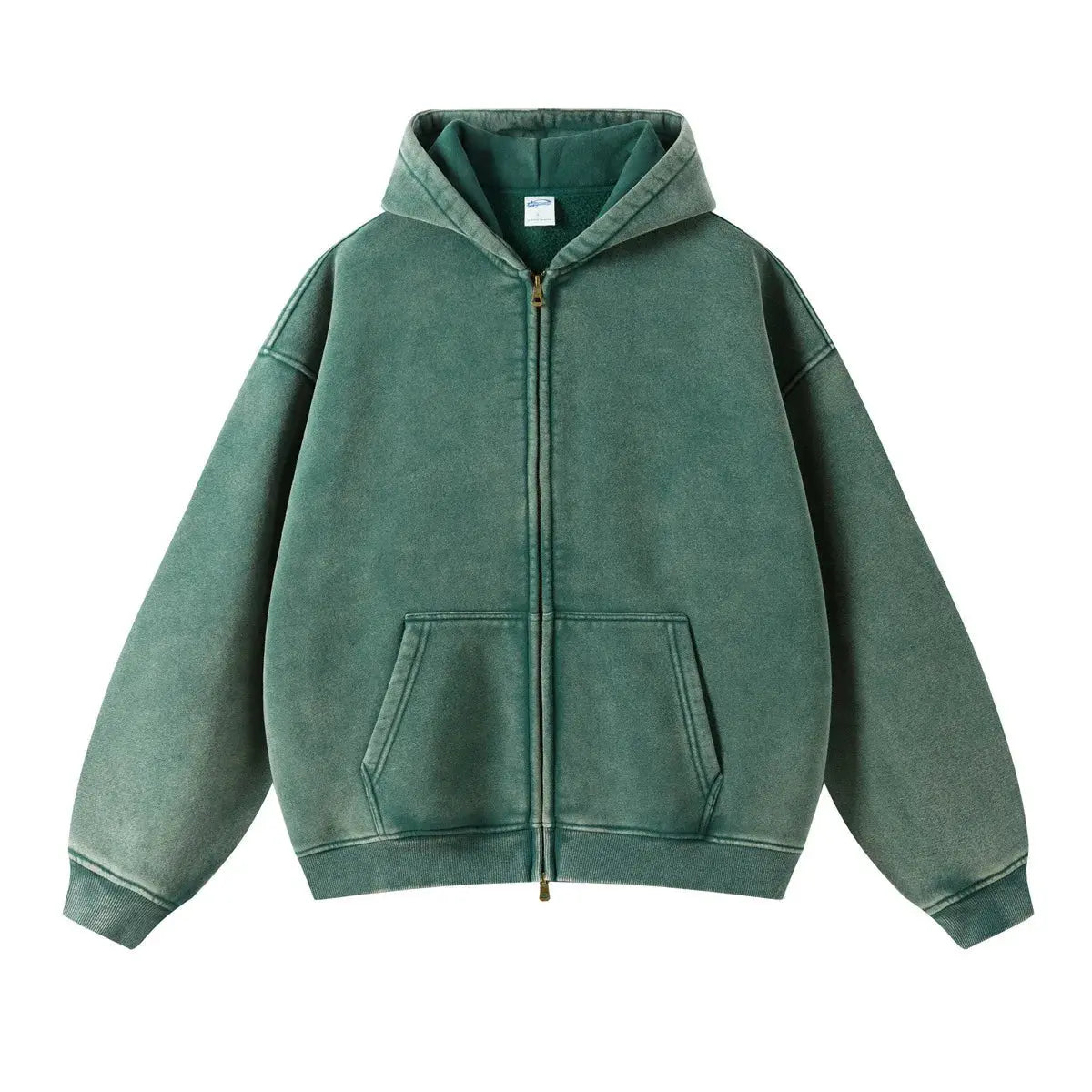 Washed Essential Casual Fleece Zip Hoodie - Hominus Denim
