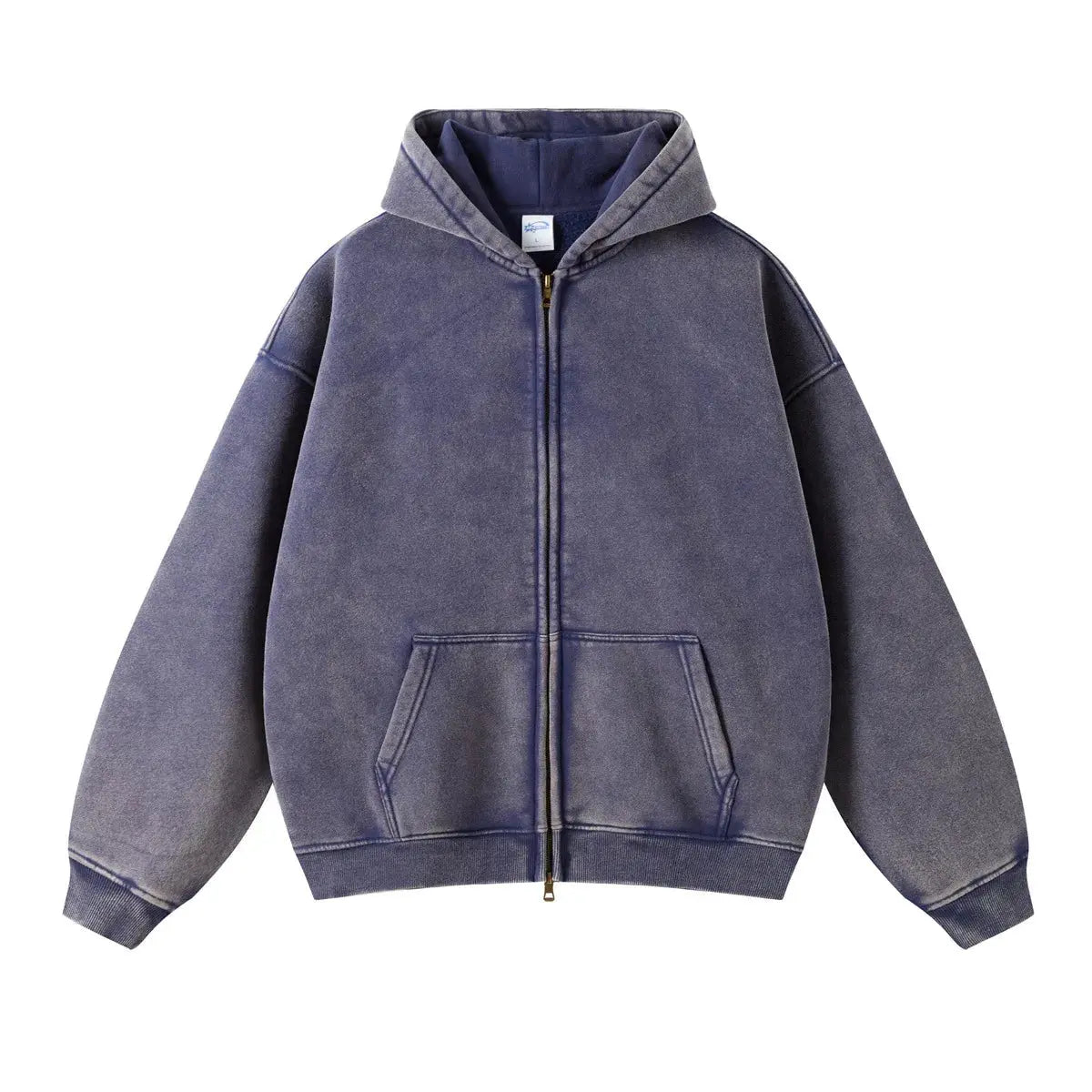 Washed Essential Casual Fleece Zip Hoodie - Hominus Denim