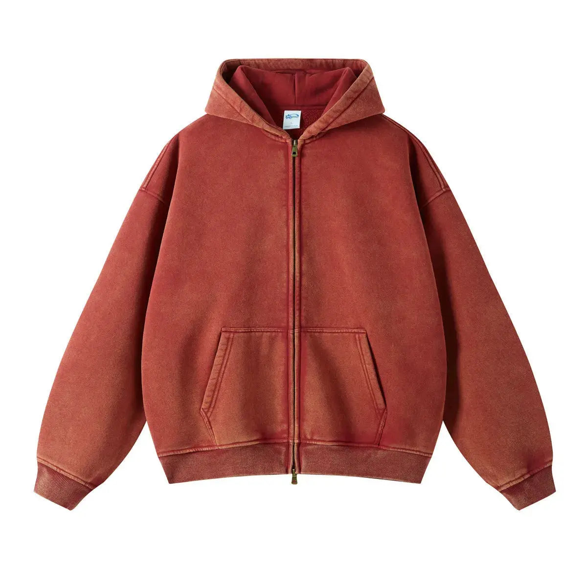 Washed Essential Casual Fleece Zip Hoodie - Hominus Denim