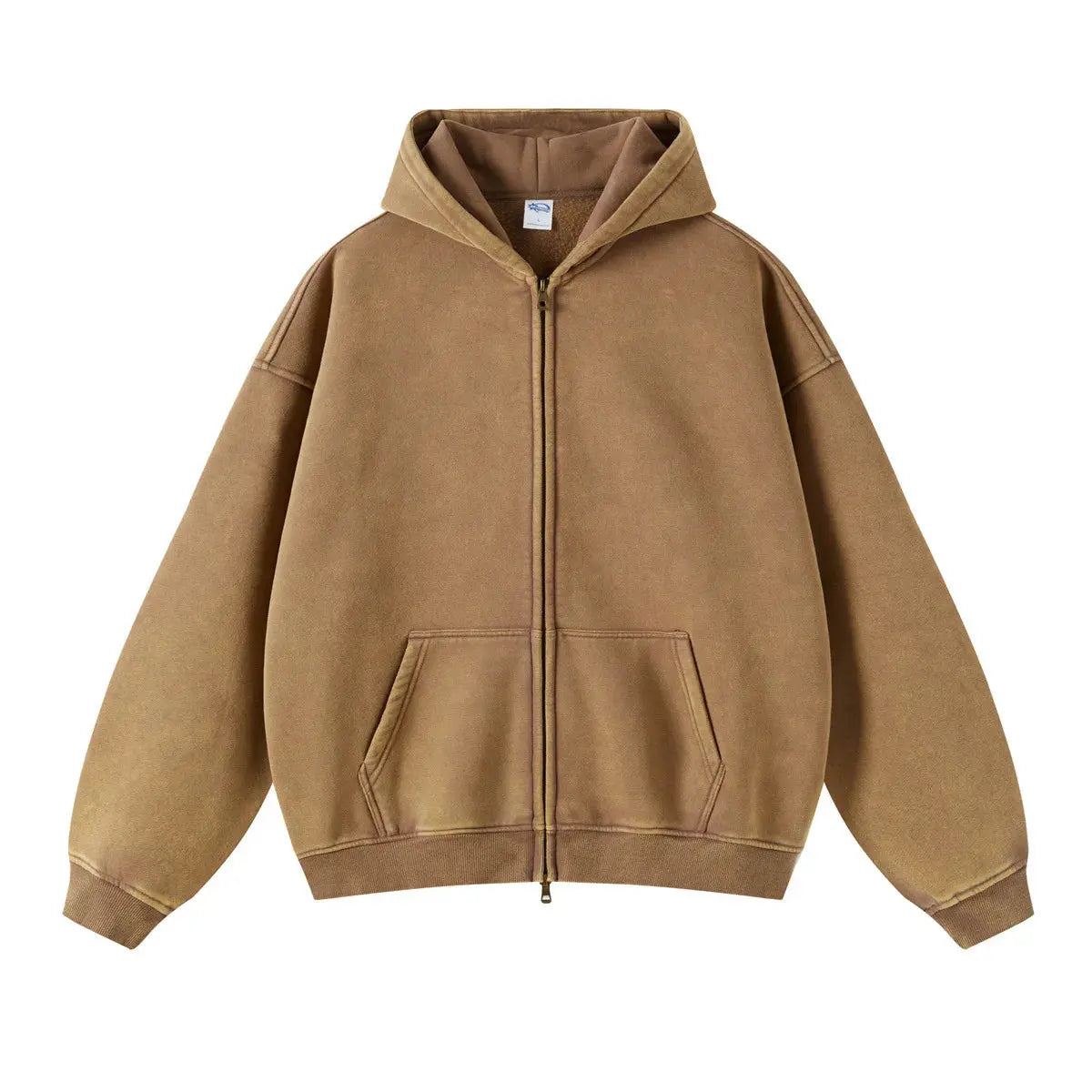Washed Essential Casual Fleece Zip Hoodie - Hominus Denim