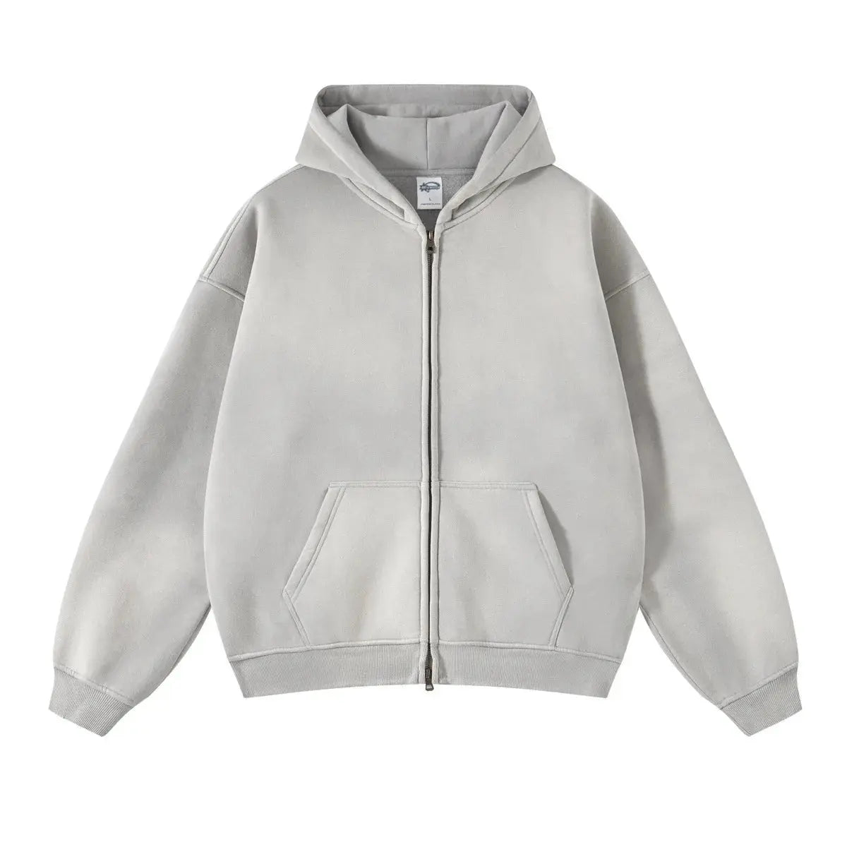 Washed Essential Casual Fleece Zip Hoodie - Hominus Denim