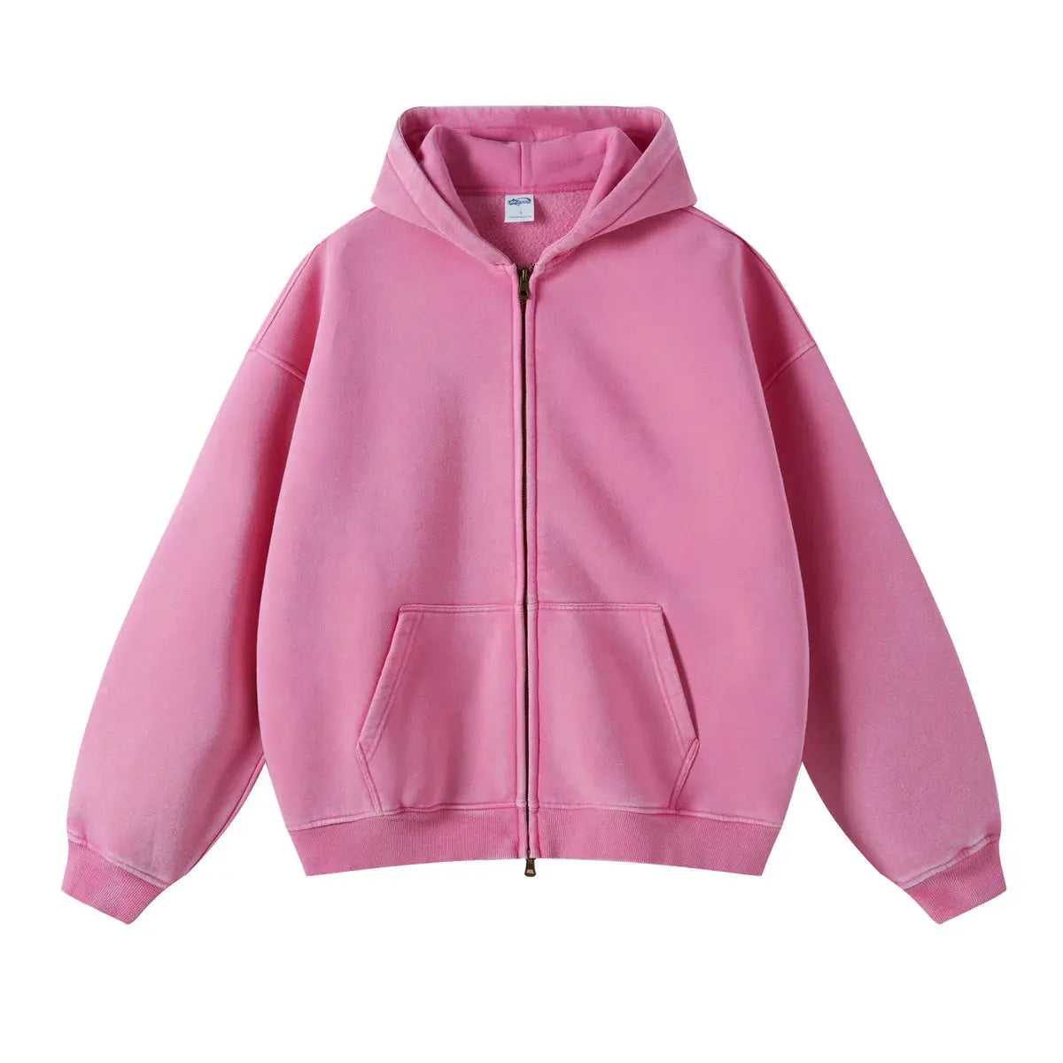 Washed Essential Casual Fleece Zip Hoodie - Hominus Denim