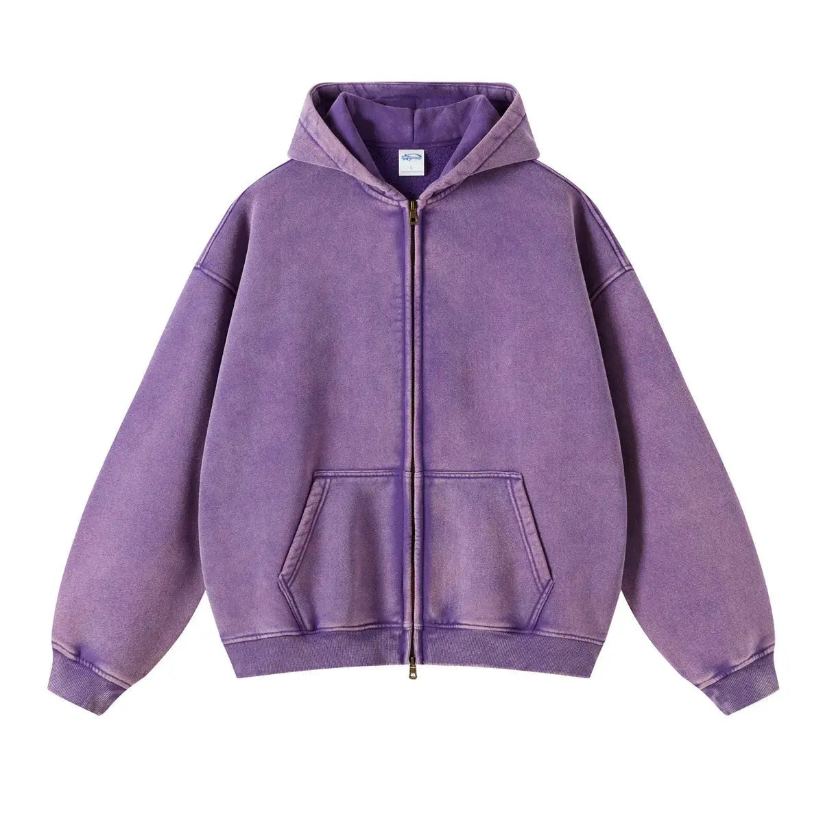 Washed Essential Casual Fleece Zip Hoodie - Hominus Denim