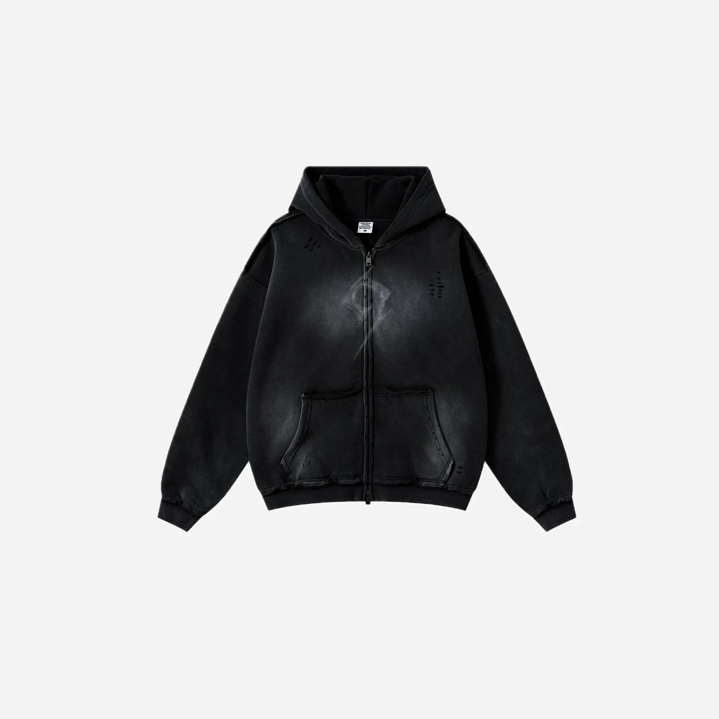Washed Faded 9 Seal Logo Zip Hoodie Hominus Denim