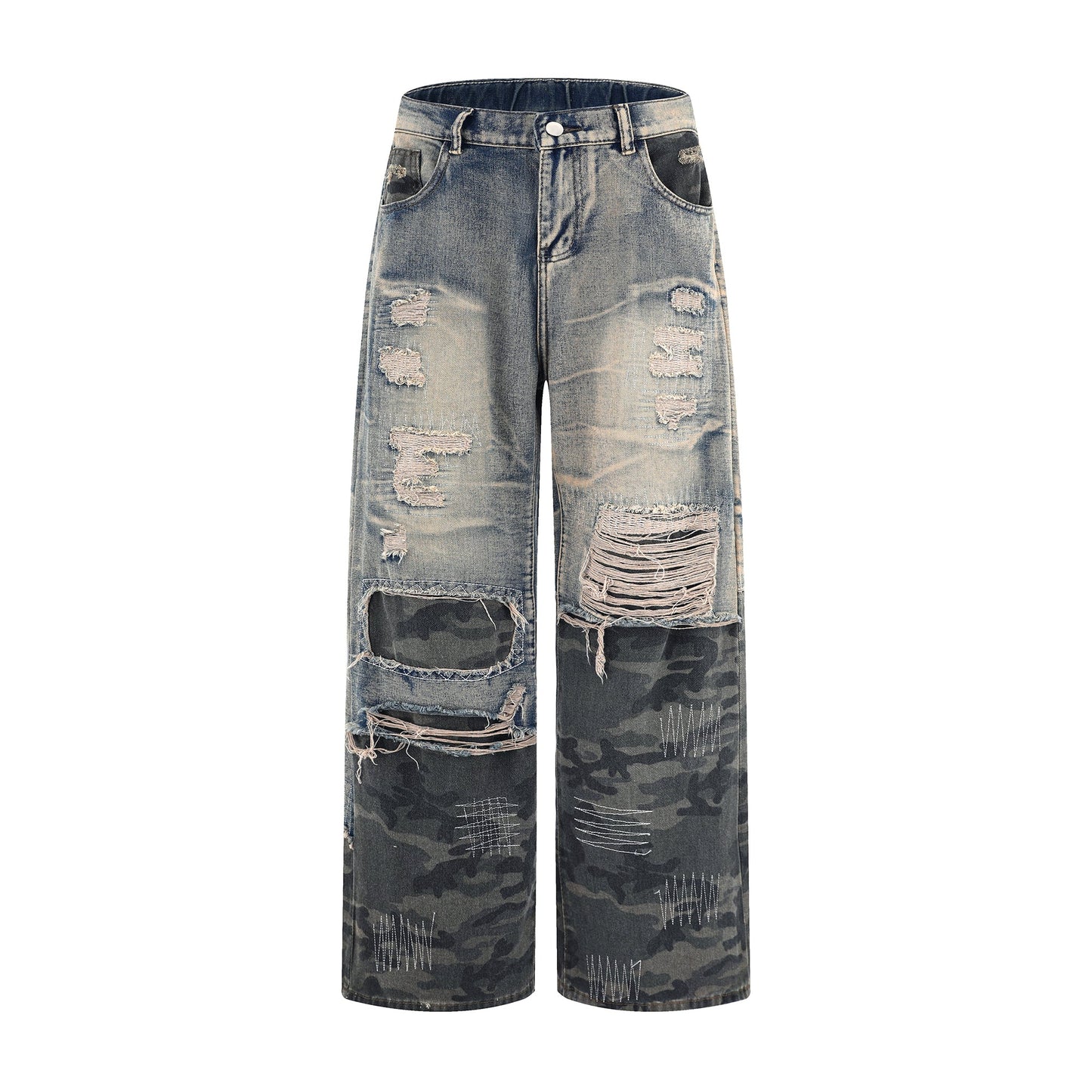 Washed Grunge Distressed Camouflage Baggy Jean - Hominus Denim