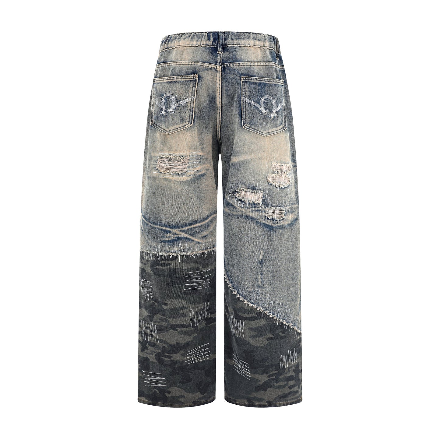 Washed Grunge Distressed Camouflage Baggy Jean - Hominus Denim