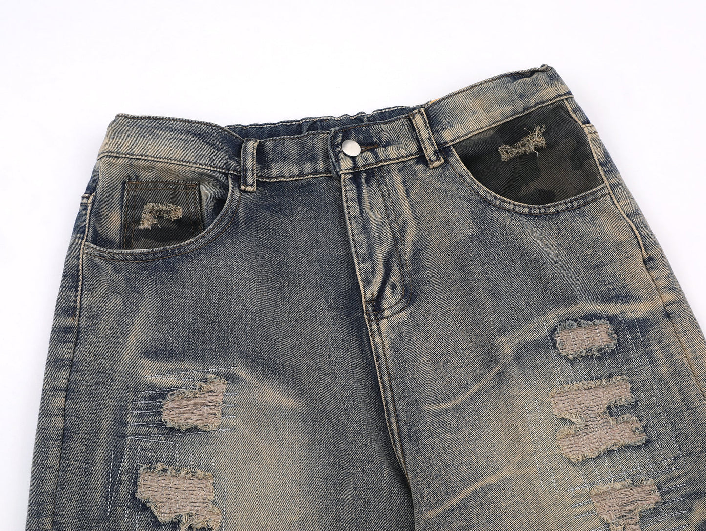 Washed Grunge Distressed Camouflage Baggy Jean - Hominus Denim
