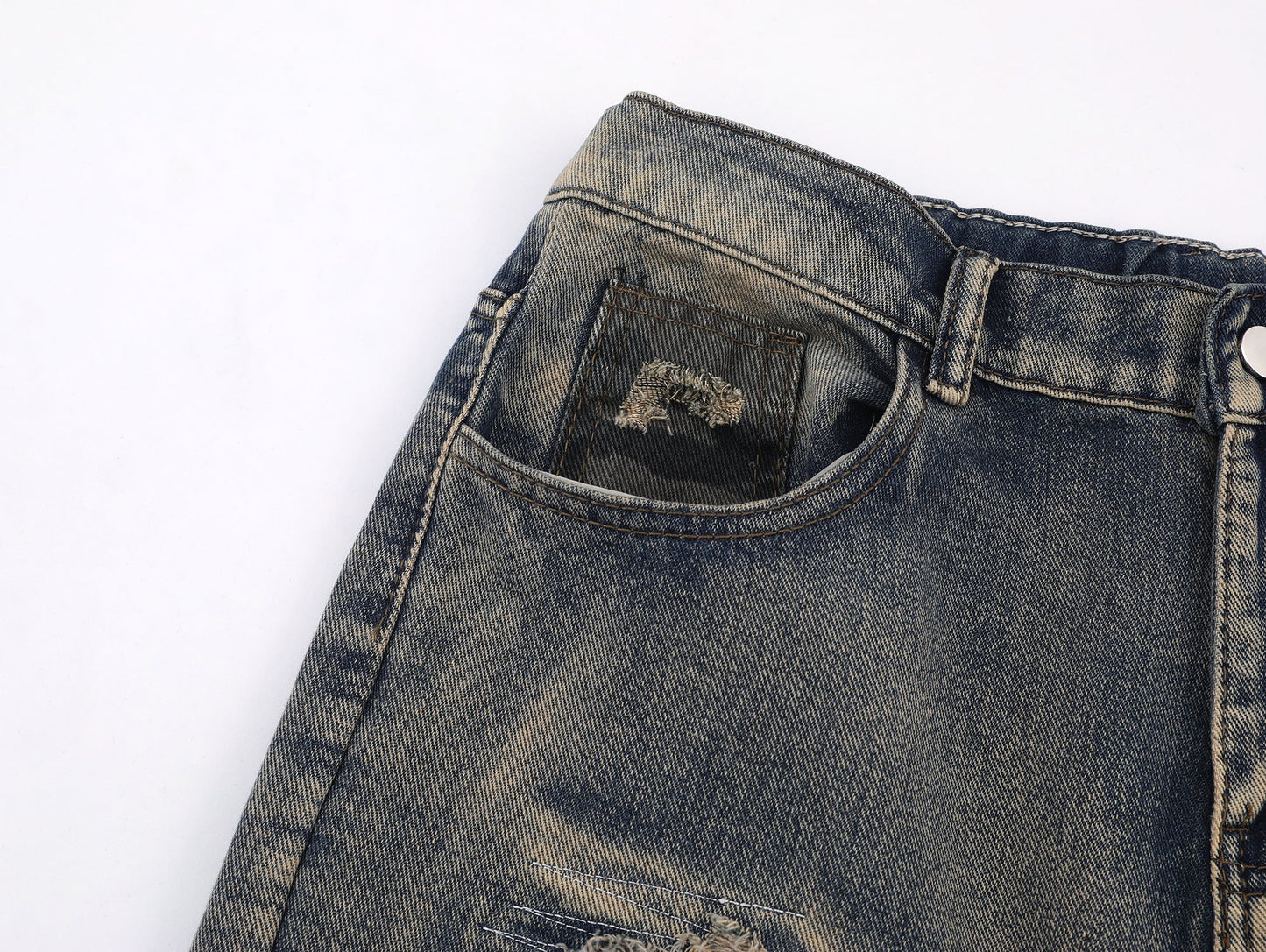 Washed Grunge Distressed Camouflage Baggy Jean - Hominus Denim