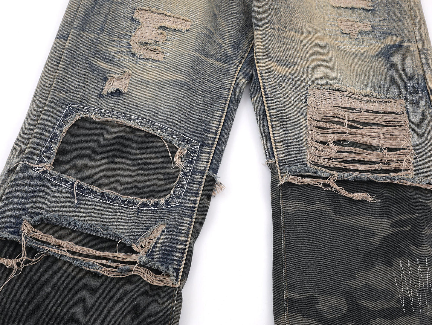 Washed Grunge Distressed Camouflage Baggy Jean - Hominus Denim