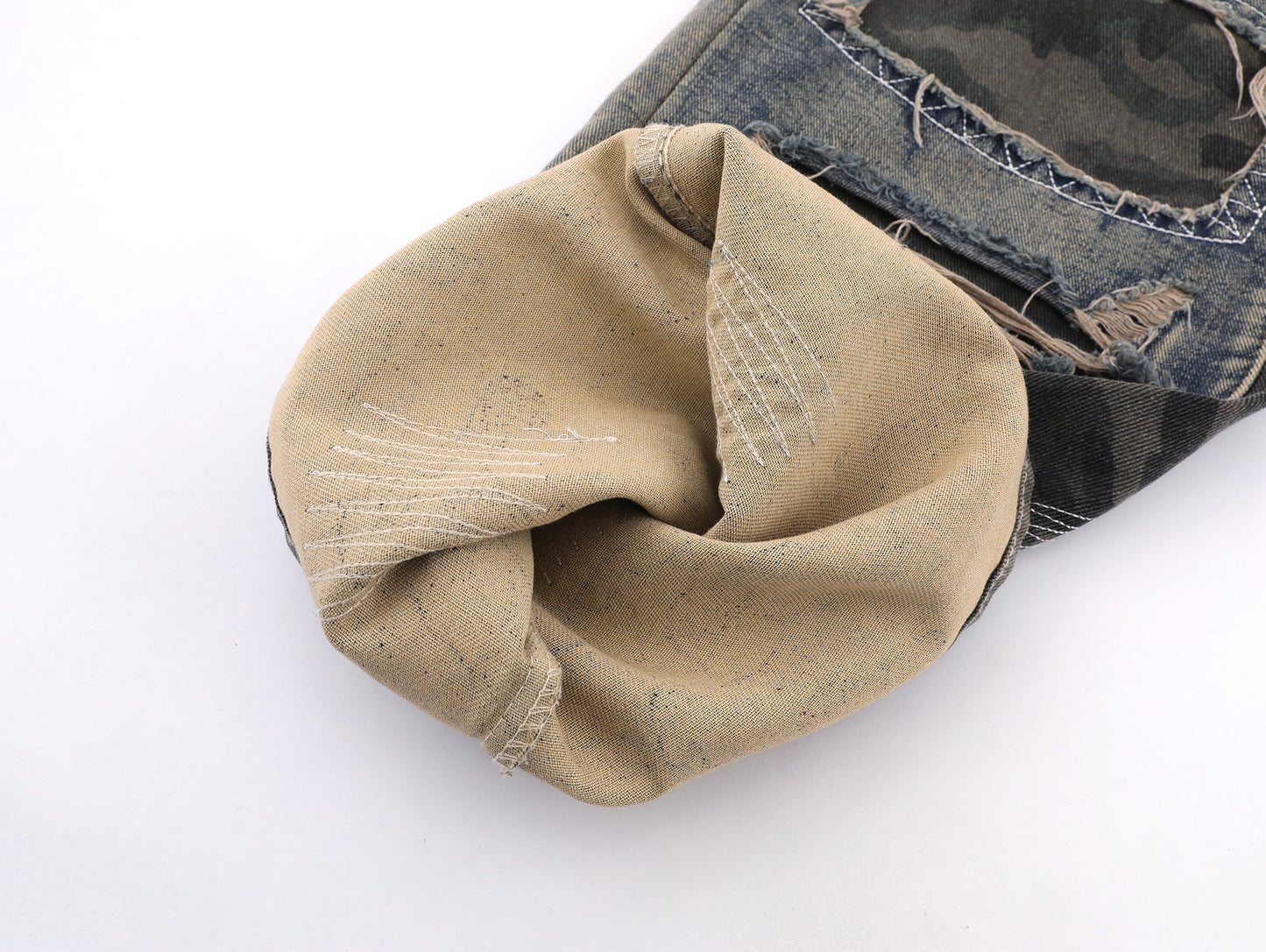 Washed Grunge Distressed Camouflage Baggy Jean - Hominus Denim