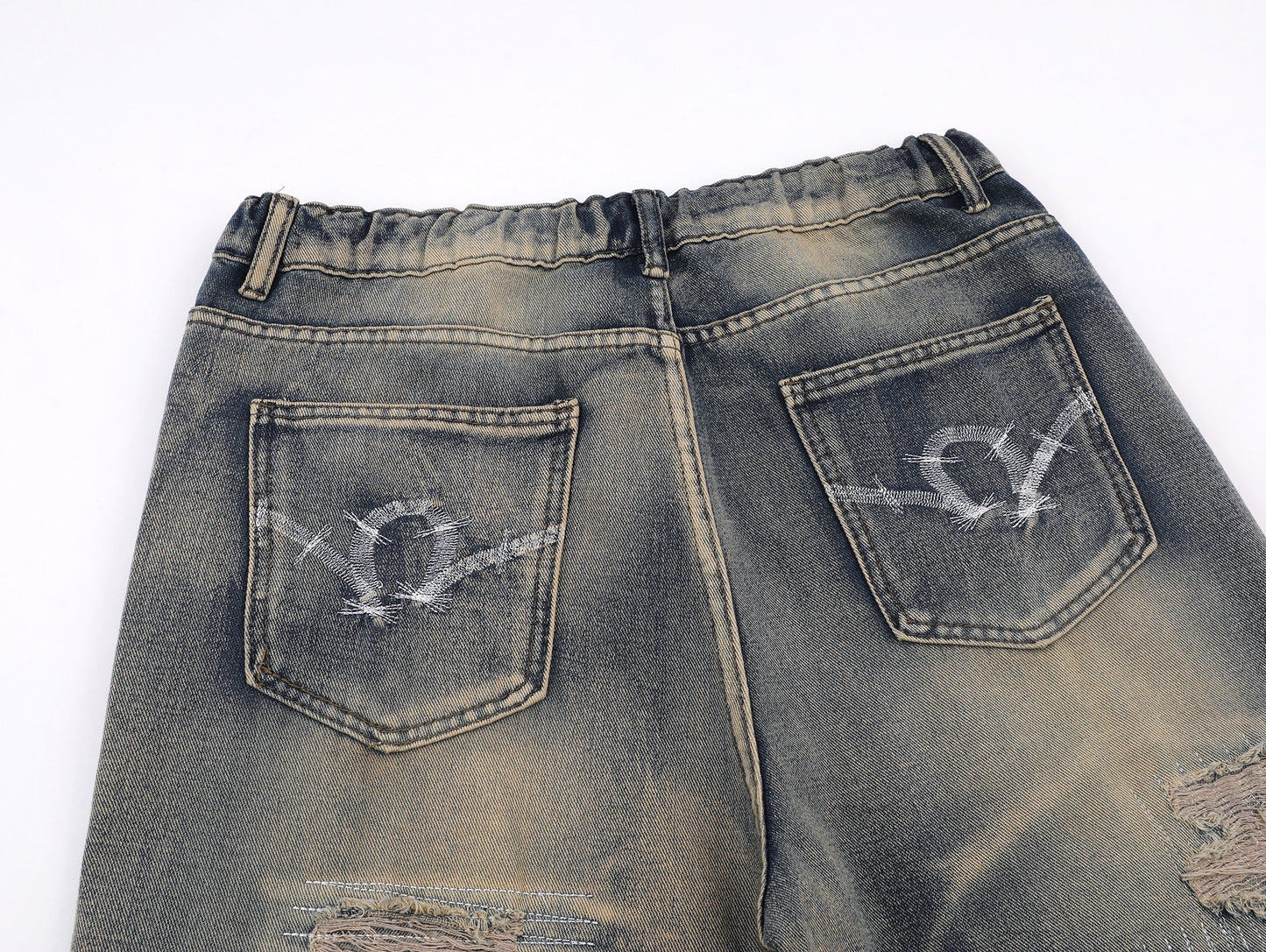 Washed Grunge Distressed Camouflage Baggy Jean - Hominus Denim