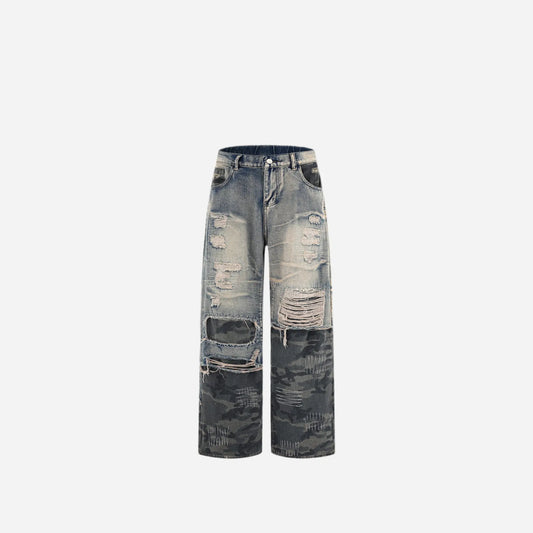 Washed Grunge Distressed Camouflage Baggy Jean Hominus Denim