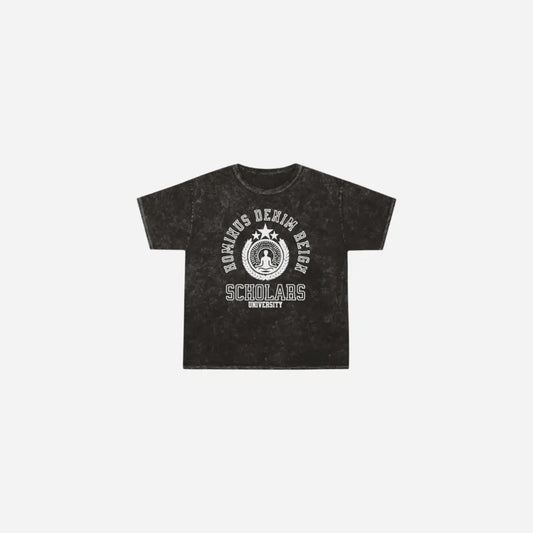 Washed Hominus Denim Scholars Logo Tee Printify