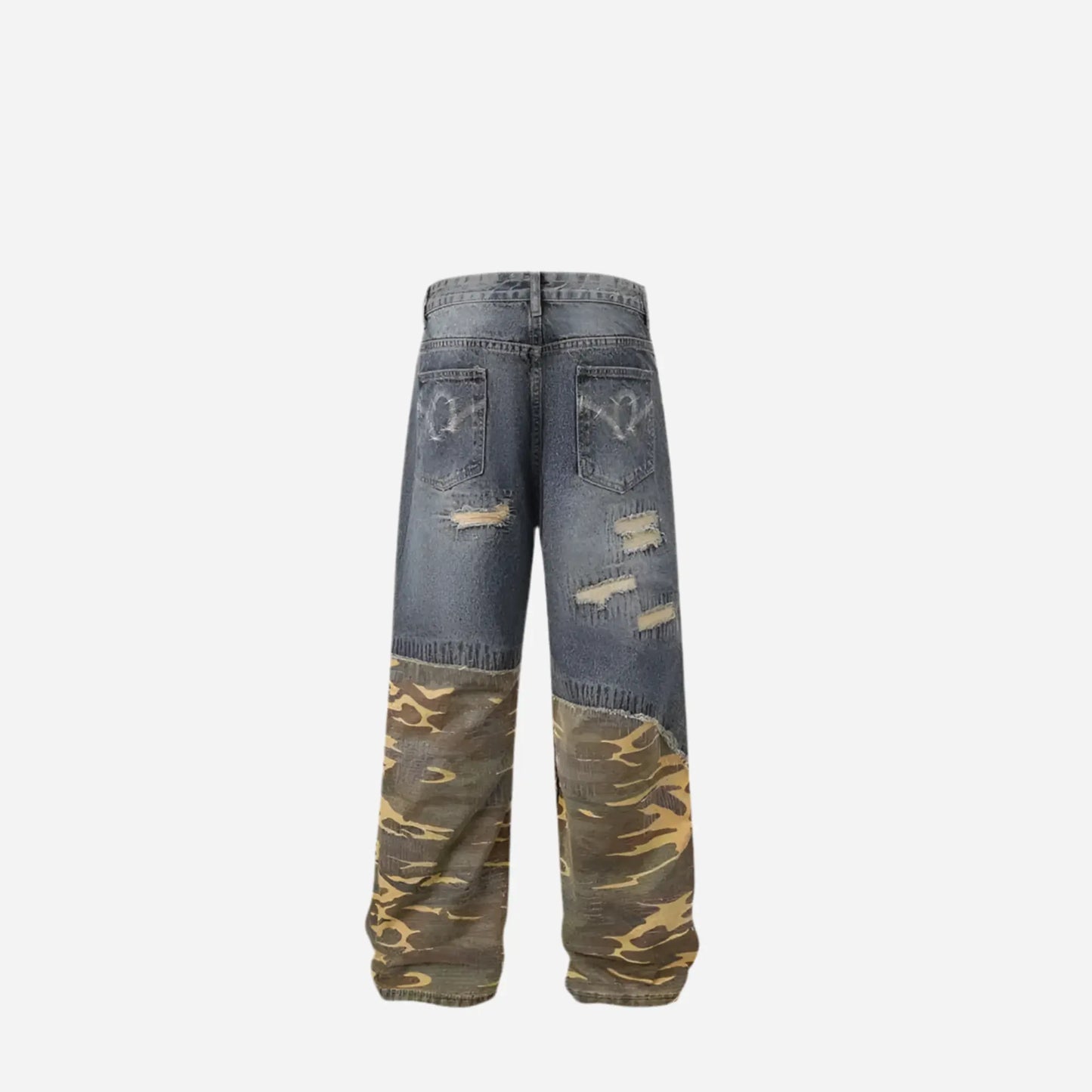 Washed Ripped Camouflage Spliced Jean Hominus Denim