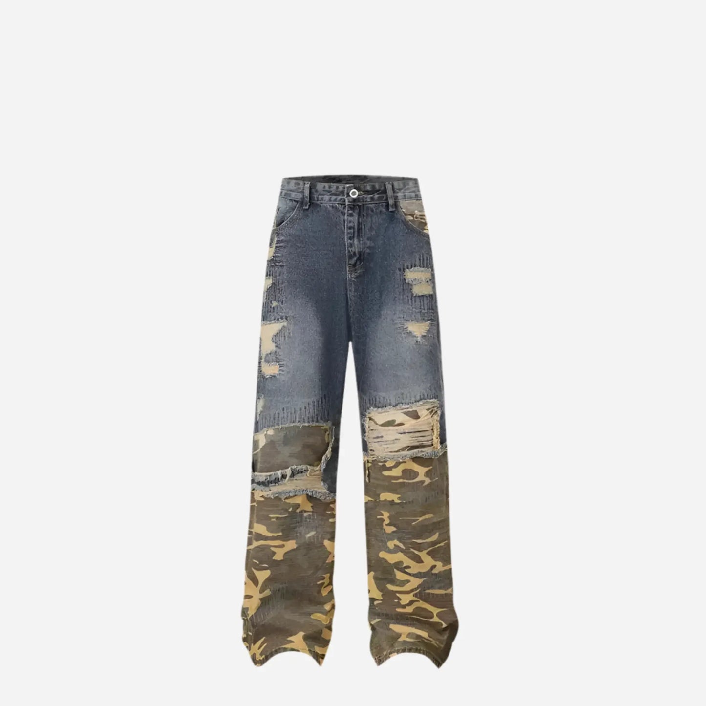 Washed Ripped Camouflage Spliced Jean Hominus Denim